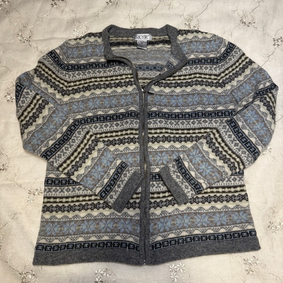 vintage skyr 100% lambswool zip-up fair isle cardigan – size small - Picture 3 of 5